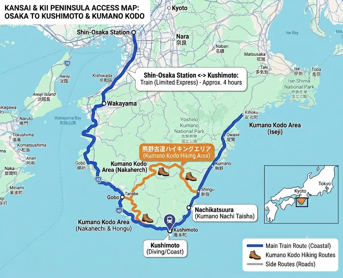 Travel to Kushimoto from Osaka and Kyoto